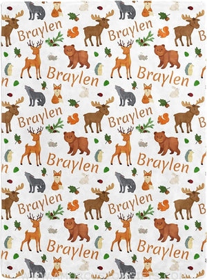 Blankets Personalized Baby Blankets for Girls & Boys, Woodland Animals Fox, Deer, Moose, Bear - Custom Blankets for Baby Shower