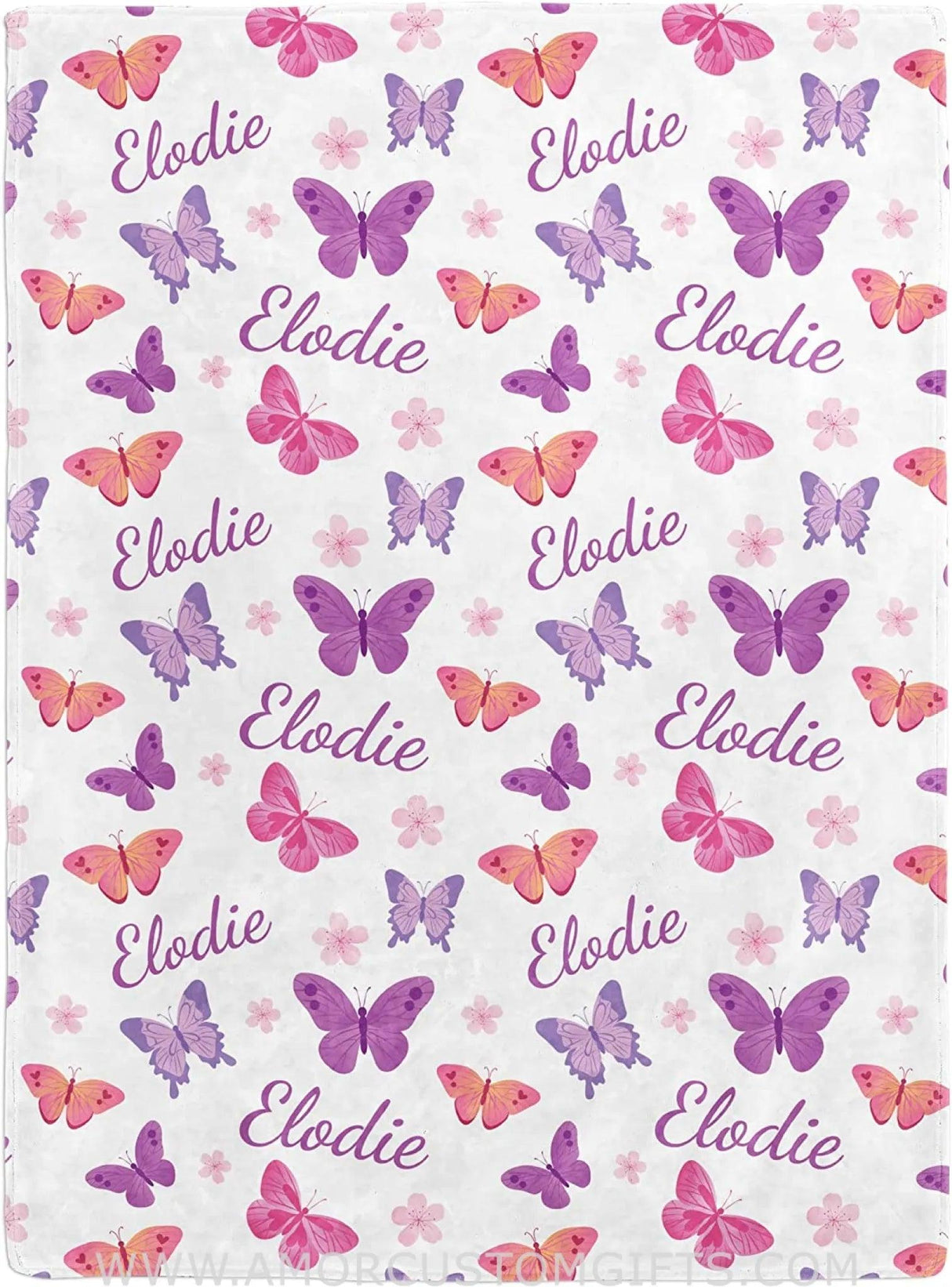 Blankets Personalized Baby Blankets for Girls with Name and Purple Butterflies - Blankets for Baby Shower, Birthday, Christmas