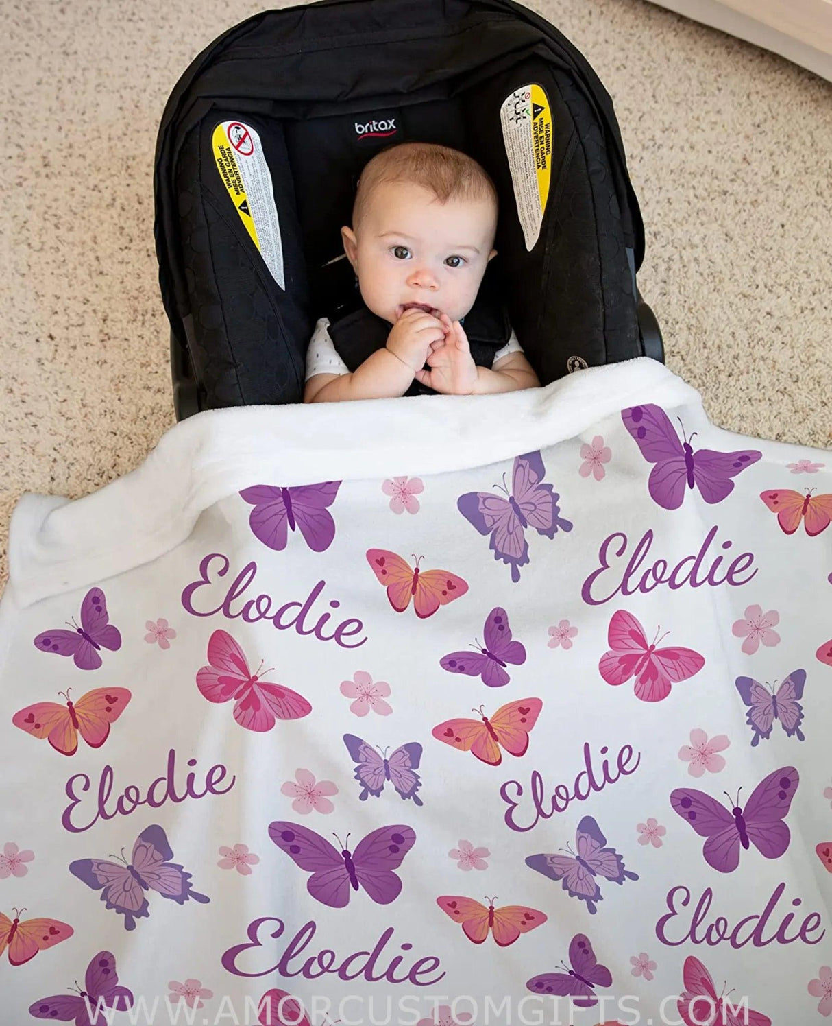 Blankets Personalized Baby Blankets for Girls with Name and Purple Butterflies - Blankets for Baby Shower, Birthday, Christmas