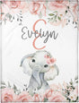 Blankets Personalized Baby Blankets for Girls with Name - Floral Elephant Baby Blanket, Birthday Gift, Receiving Girls Blanket