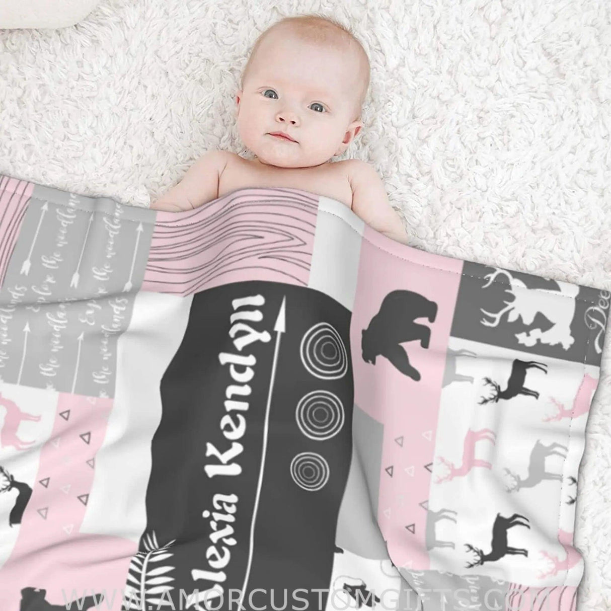 Blankets Personalized Baby Blankets Gifts with Name, Baby Boys Girls Blankets Pink Woodland