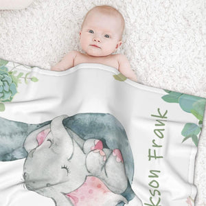 Blankets USA MADE Personalized Baby Blankets Gifts with Name, Baby Boys Girls Elephant Blankets