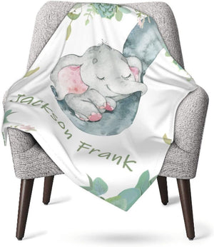 Blankets USA MADE Personalized Baby Blankets Gifts with Name, Baby Boys Girls Elephant Blankets