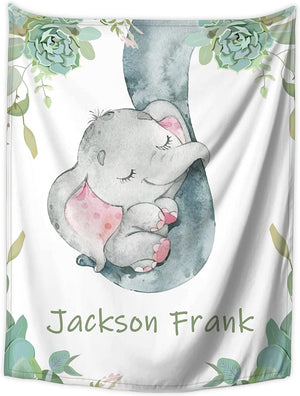 Blankets USA MADE Personalized Baby Blankets Gifts with Name, Baby Boys Girls Elephant Blankets