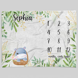 Blankets Personalized Baby Blankets, Milestone Blanket For Baby, Elephant, Pig, Lion Throw Blanket, Monogram Blanket for Boy and Girl