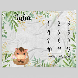 Blankets USA MADE Personalized Baby Blankets, Milestone Blanket For Baby, Elephant, Pig, Lion Throw Blanket, Monogram Blanket for Boy and Girl