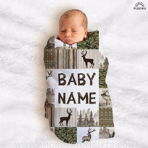 Blankets Personalized Baby Blankets, Newborn Deer Flush Fleece blanket - Baby Blanket with Name for Boys, Best Gift for Baby