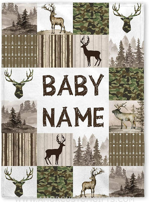 Blankets Personalized Baby Blankets, Newborn Deer Flush Fleece blanket - Baby Blanket with Name for Boys, Best Gift for Baby