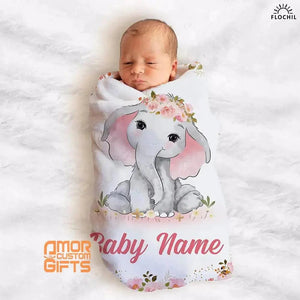 Blankets USA MADE Personalized Baby Blankets, Newborn Elephants Plush Fleece 30x40 Baby Blanket with Name