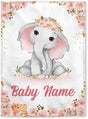 Blankets USA MADE Personalized Baby Blankets, Newborn Elephants Plush Fleece 30x40 Baby Blanket with Name