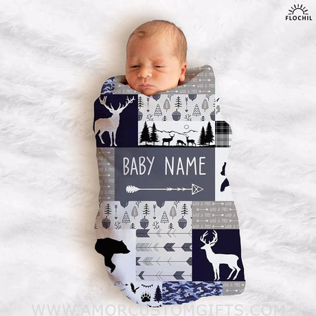 Blankets Personalized Baby Blankets, Newborn Woodland Flush Fleece blanket - Baby Blanket with Name for Boys, Best Gift for Baby