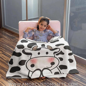 Blankets Personalized Baby Blankets with Cow Design for Kids - Throw Blanket with Cute Animal - Swadding Blanket for Toddler