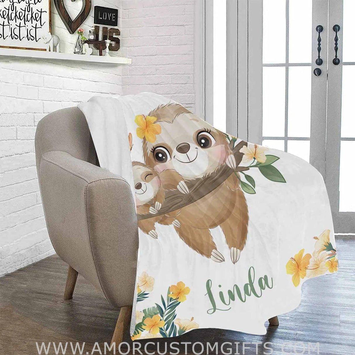 Blankets Personalized Baby Blankets with Sloth Design for Kids - Throw Blanket with Cute Animal - Swadding Blanket for Toddler