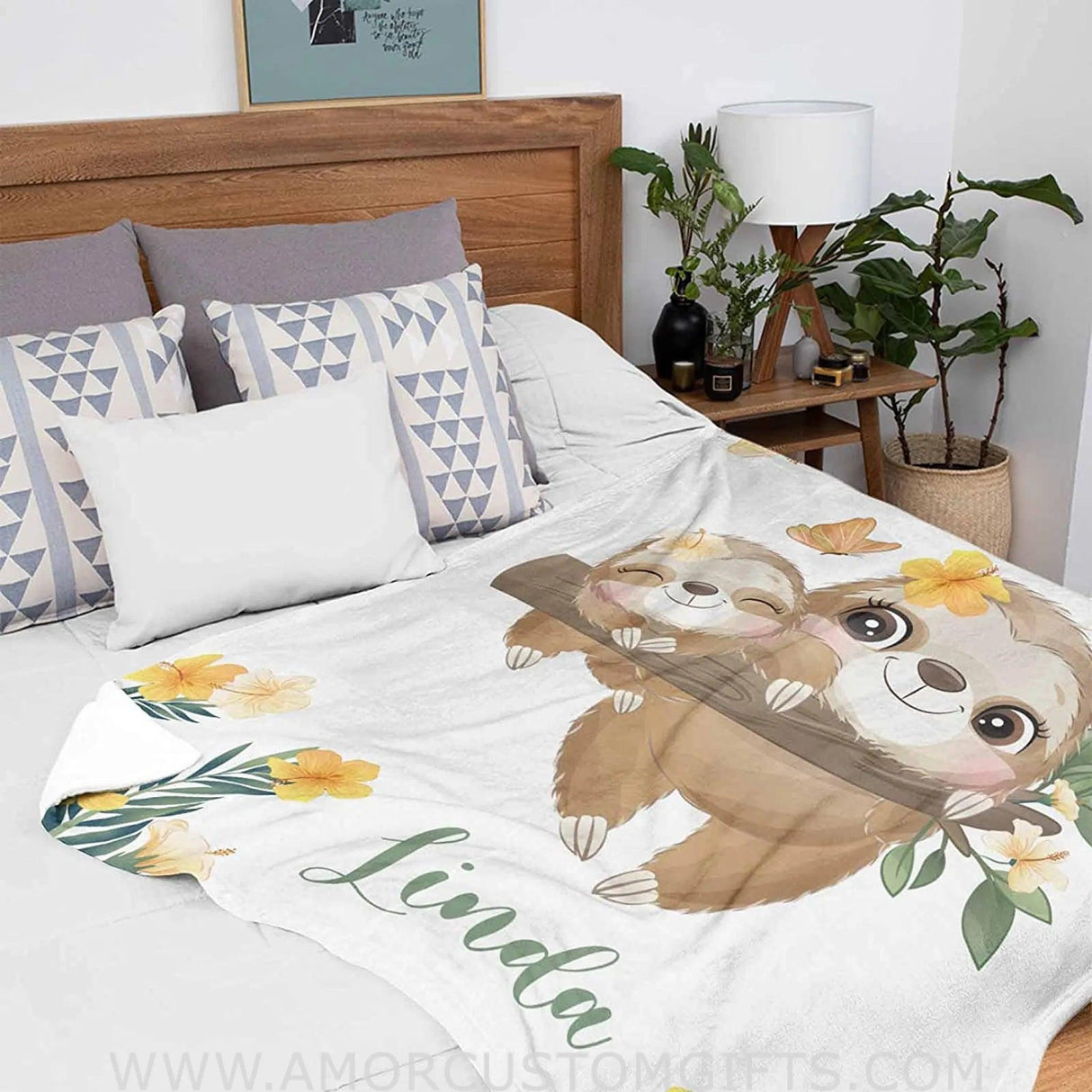 Blankets Personalized Baby Blankets with Sloth Design for Kids - Throw Blanket with Cute Animal - Swadding Blanket for Toddler