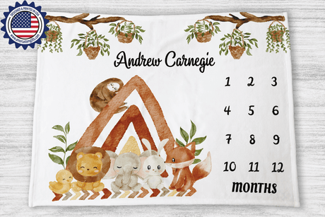 Blankets Personalized Baby Boho Safari Wildlife Milestone Blanket, Custom Name Monthly Growth Tracker Baby Boy Photo Prop Gender Reveal Tapestry Nursery Theme