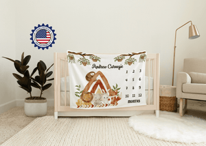 Blankets Personalized Baby Boho Safari Wildlife Milestone Blanket, Custom Name Monthly Growth Tracker Baby Boy Photo Prop Gender Reveal Tapestry Nursery Theme