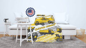 Blankets USA MADE Personalized Baby Boy Construction Vehicles Truck Blanket, Custom Name Blanket