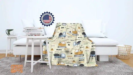 Blankets Personalized Baby Boys Construction Vehicles Excavator Truck Blanket, Custom Name Blanket