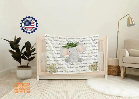 Blankets Personalized Baby Boys Happy Elephant Blanket, Custom Name Blanket