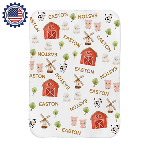 Blankets USA MADE Personalized Baby Boys Happy Farm Cattle Party Blanket, Custom Name Blanket