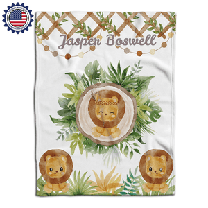 Blankets Personalized Baby Boys Happy Lions Farm Party Blanket, Custom Name Blanket