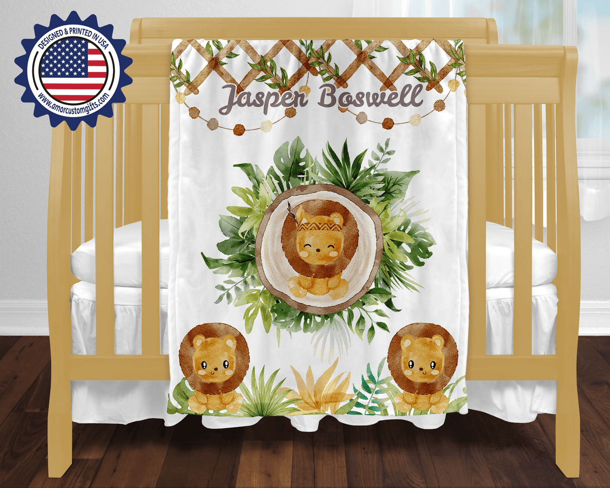 Blankets Personalized Baby Boys Happy Lions Farm Party Blanket, Custom Name Blanket