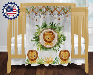 Blankets USA MADE Personalized Baby Boys Happy Lions Farm Party Blanket, Custom Name Blanket