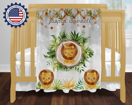 Blankets USA MADE Personalized Baby Boys Happy Lions Farm Party Blanket, Custom Name Blanket