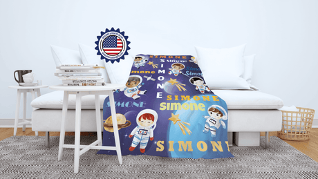 Blankets Personalized Baby Boys Little Astronaut Flying With Planets Blanket, Custom Name Blanket