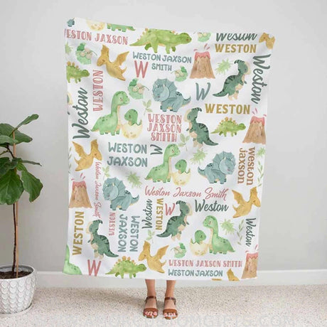 Blankets Personalized Baby Dinosaur Blanket, Dinosaur Name Blanket, Dinosaur Baby Blanket