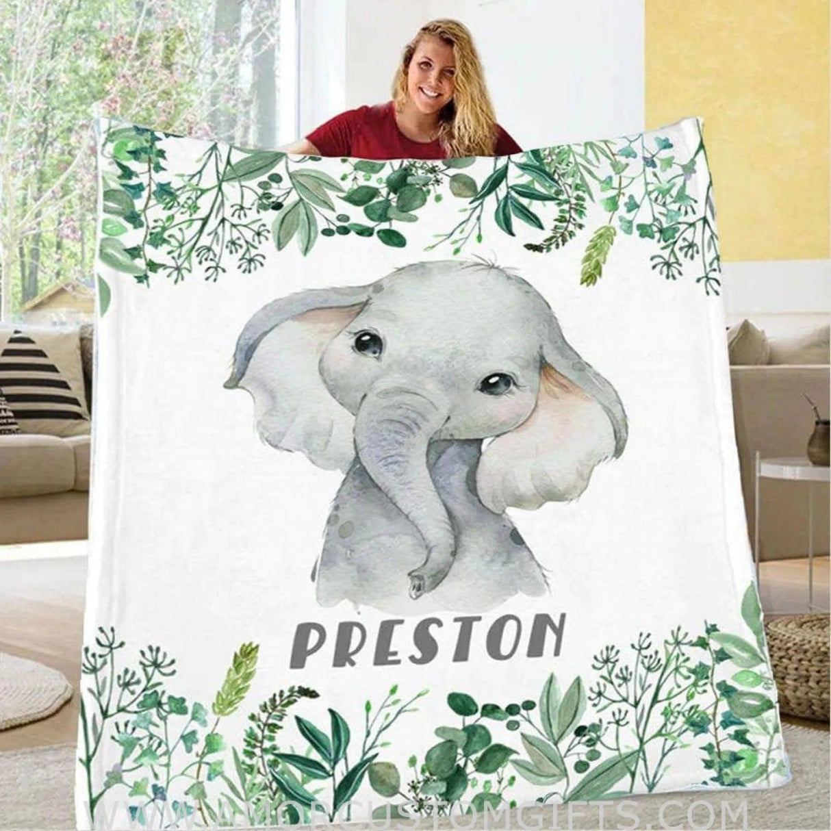 Blankets USA MADE Personalized Baby Elephant Blanket, Baby Blankets for Girls and Boys, Customized Blanket Personalized Gifts for Kids