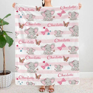 Blankets USA MADE Personalized Baby Elephant Blanket, Baby Blankets for Girls and Boys, Customized Blanket Personalized Gifts for Kids