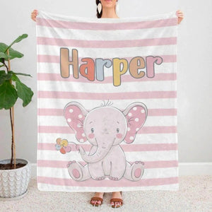 Blankets USA MADE Personalized Baby Elephant Blanket, Baby Blankets for Girls and Boys, Customized Blanket Personalized Gifts for Kids