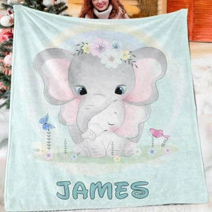 Blankets USA MADE Personalized Baby Elephant Blanket, Baby Blankets for Girls and Boys, Customized Blanket Personalized Gifts for Kids