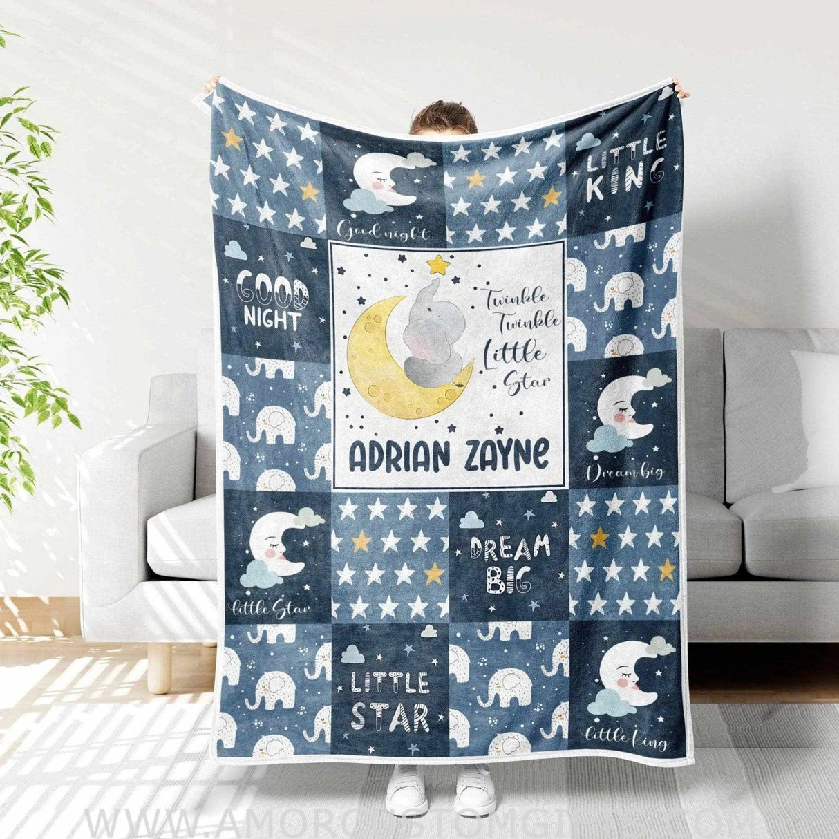 Blankets Personalized Baby Elephant Twinkle Star Animals Name Blanket, Elephant Twinkle Star Baby Blanket, Custom Name Blanket