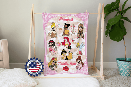 Blankets Personalized Baby Girl Cute Fashion Princess Blanket, Custom Name Blanket