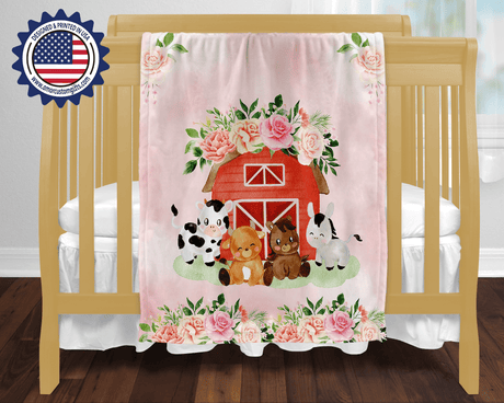 Blankets Personalized Baby Girl Farm Party At House Of Roses Blanket, Custom Name Blanket