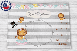 Blankets Personalized Baby Lion Farm Party Milestone Blanket, Custom Name Monthly Growth Tracker Baby Boy Photo Prop Gender Reveal Tapestry Nursery Theme