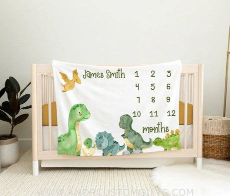 Blankets Dinosaur Milestone Blanket, Dino Baby Milestone Blanket, Dinosaur Baby Boy Blanket, Personalized Monthly Baby Blanket