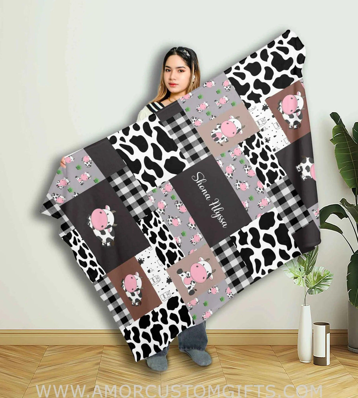 Blankets Personalized Baby Name Cow Patchwork Blanket