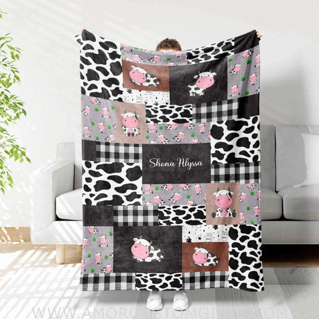 Blankets Personalized Baby Name Cow Patchwork Blanket