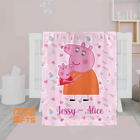 Blankets USA MADE Personalized Baby Peppa Pig Mother Daughter Custom Name Baby Girl Blanket