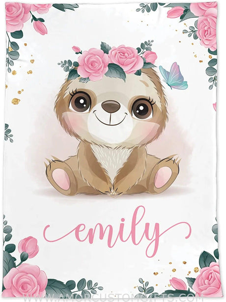 Blankets Personalized Baby Sloth Blankets, Customized Baby Blankets for Girls - Sloth Baby Blanket, Best Gift for Baby, Newborn