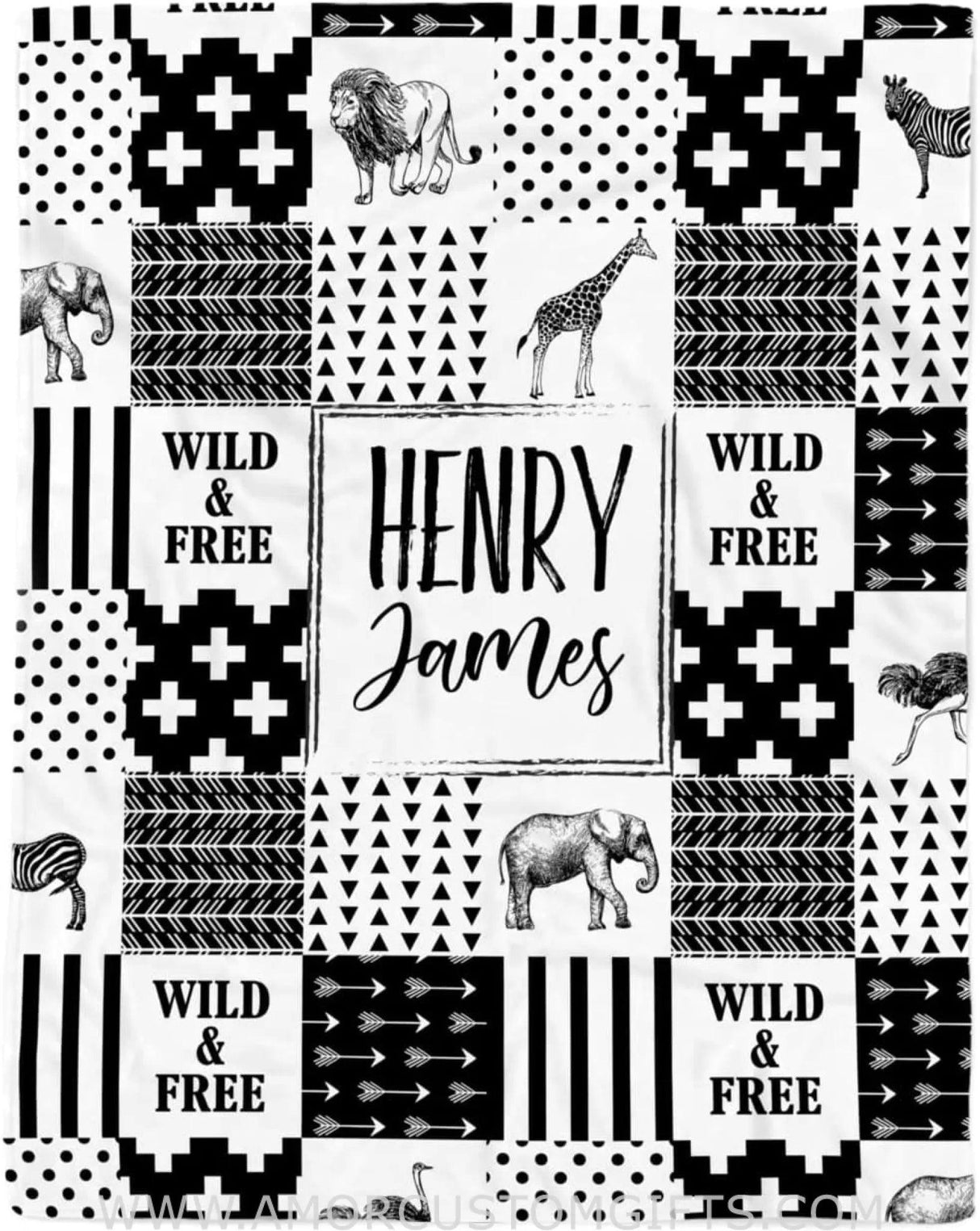 Blankets Personalized Black Square Safari Baby Blanket, Jungle Animal Baby Blanket,Baby Boy Safari,Jungle Theme Baby Blanket