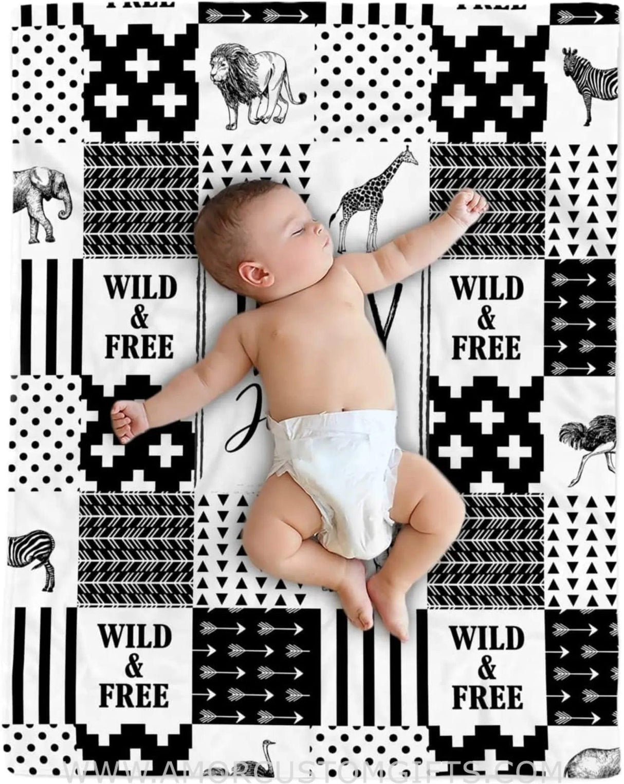 Blankets Personalized Black Square Safari Baby Blanket, Jungle Animal Baby Blanket,Baby Boy Safari,Jungle Theme Baby Blanket