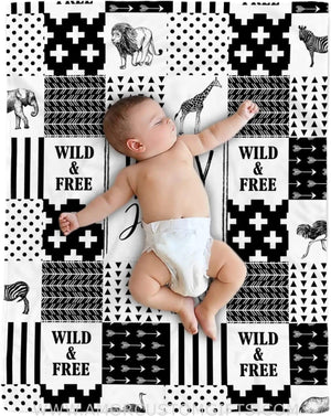 Blankets Personalized Black Square Safari Baby Blanket, Jungle Animal Baby Blanket,Baby Boy Safari,Jungle Theme Baby Blanket