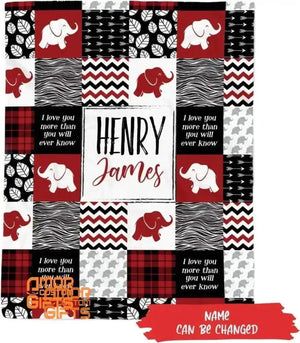 Blankets USA MADE Personalized Blanket for Baby, Red Square Elephant Blanket Kids, Elephant Blanket Baby, Blanket with Elephants