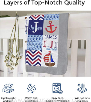 Blankets Personalized Blanket Nautical   Baby Blankets - Custom Baby Blanket with Name for Boys - Soft Plush Fleece