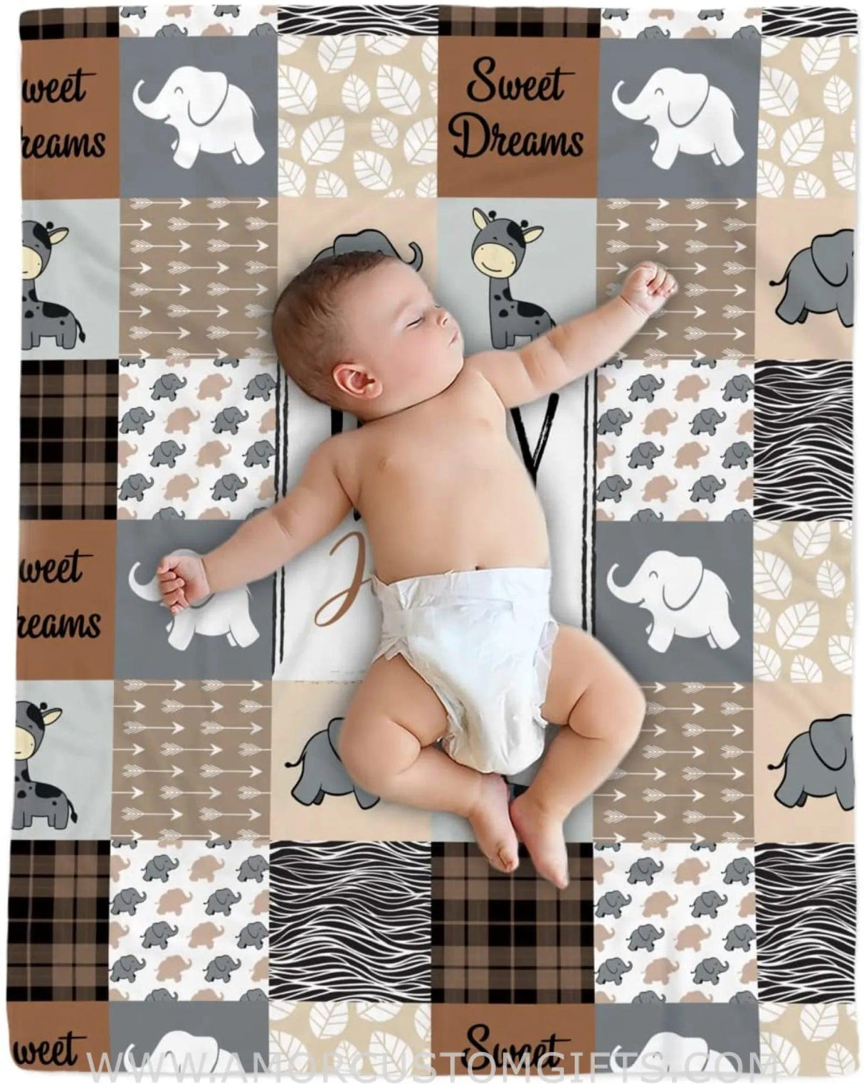 Blankets Personalized Brown Square Safari Baby Blanket, Jungle Animal Baby Blanket, Jungle Blanket Baby