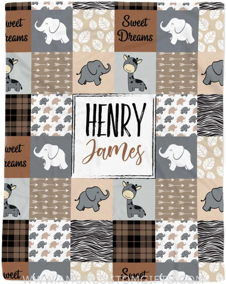 Blankets Personalized Brown Square Safari Baby Blanket, Jungle Animal Baby Blanket, Jungle Blanket Baby